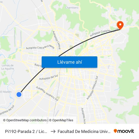 Pi192-Parada 2 / Liceo Nacional Maipú to Facultad De Medicina Universidad Del Desarrollo map