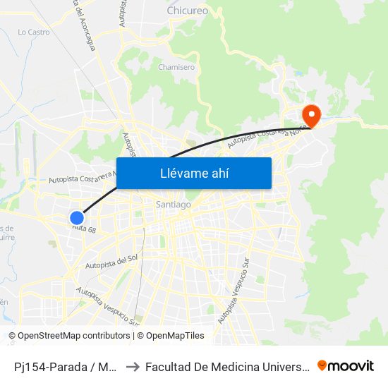 Pj154-Parada / Muni. Pudahuel to Facultad De Medicina Universidad Del Desarrollo map