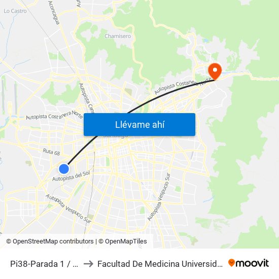 Pi38-Parada 1 / Liceo A70 to Facultad De Medicina Universidad Del Desarrollo map