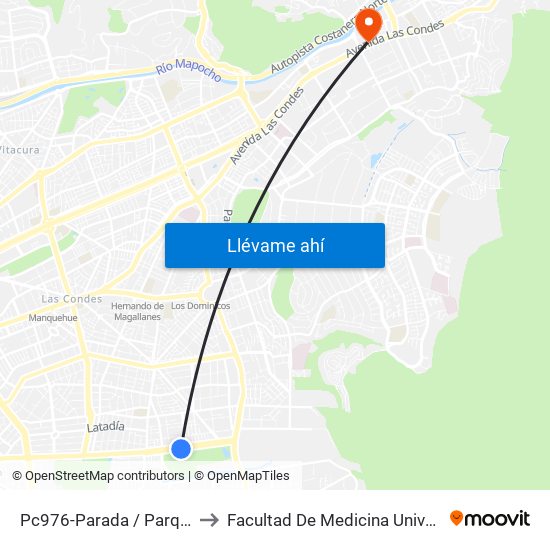 Pc976-Parada / Parque Padre Hurtado to Facultad De Medicina Universidad Del Desarrollo map