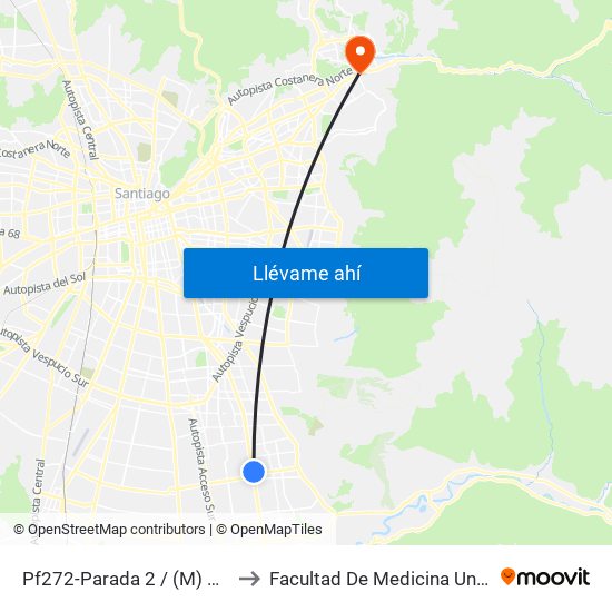 Pf272-Parada 2 / (M) Hospital Sótero Del Río to Facultad De Medicina Universidad Del Desarrollo map