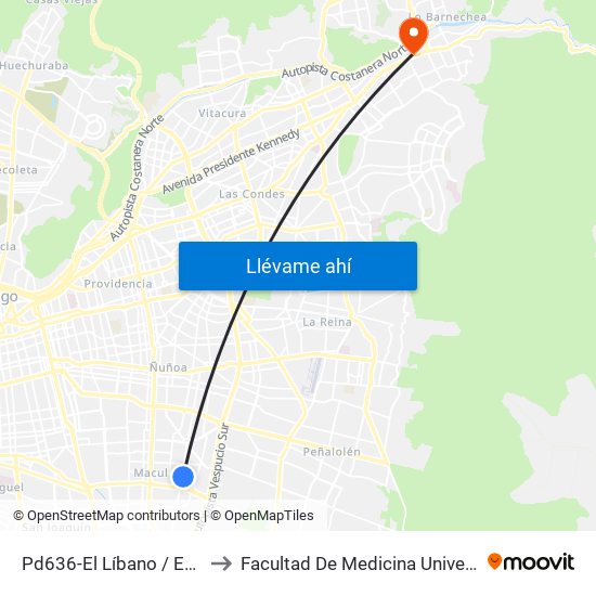 Pd636-El Líbano / Esq. Los Plátanos to Facultad De Medicina Universidad Del Desarrollo map