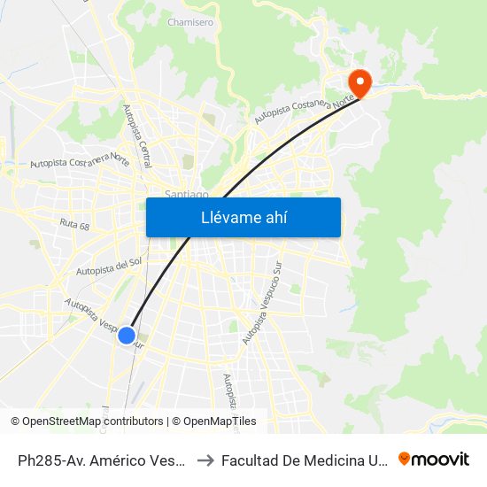 Ph285-Av. Américo Vespucio / Esq. Casa Grande to Facultad De Medicina Universidad Del Desarrollo map
