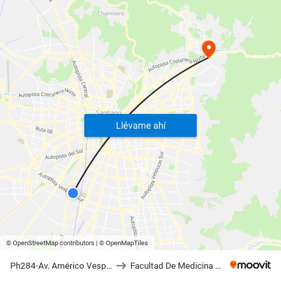 Ph284-Av. Américo Vespucio / Esq. Avenida Central to Facultad De Medicina Universidad Del Desarrollo map