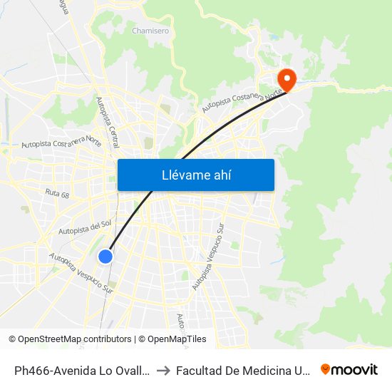 Ph466-Avenida Lo Ovalle / Esq. Avenida Central to Facultad De Medicina Universidad Del Desarrollo map