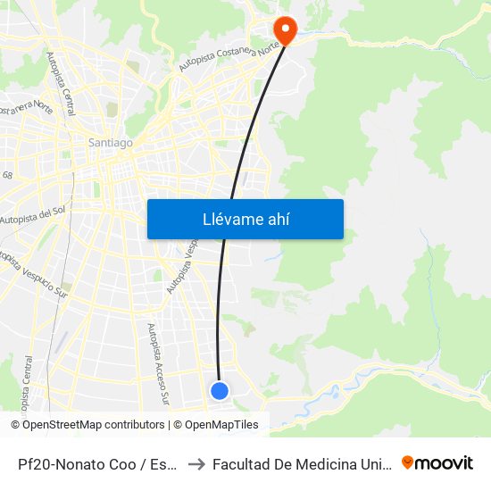 Pf20-Nonato Coo / Esq. Las Nieves-Oriente to Facultad De Medicina Universidad Del Desarrollo map