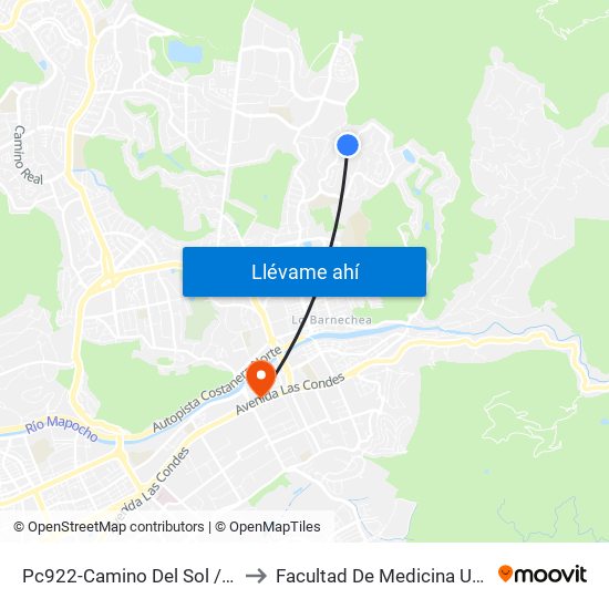Pc922-Camino Del Sol / Esq. Camino Del Yunque to Facultad De Medicina Universidad Del Desarrollo map