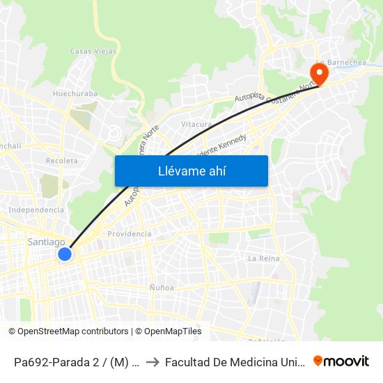 Pa692-Parada 2 / (M) Universidad Católica to Facultad De Medicina Universidad Del Desarrollo map