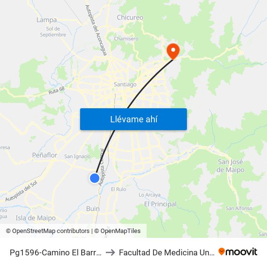 Pg1596-Camino El Barrancón / Esq. Lo Infante to Facultad De Medicina Universidad Del Desarrollo map