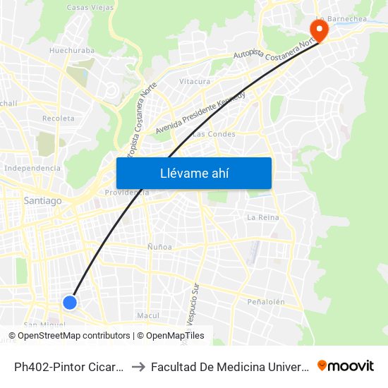 Ph402-Pintor Cicarelli / Esq. Yalta to Facultad De Medicina Universidad Del Desarrollo map