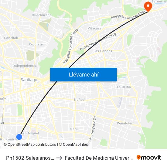 Ph1502-Salesianos / Esq. Romeo to Facultad De Medicina Universidad Del Desarrollo map