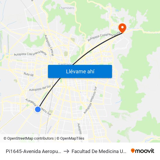 Pi1645-Avenida Aeropuerto / Esq. Vista Alegre to Facultad De Medicina Universidad Del Desarrollo map