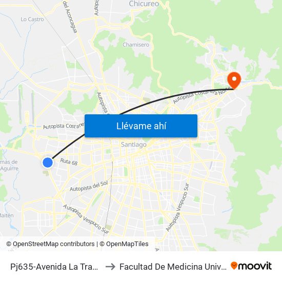 Pj635-Avenida La Travesía / Esq. Serrano to Facultad De Medicina Universidad Del Desarrollo map