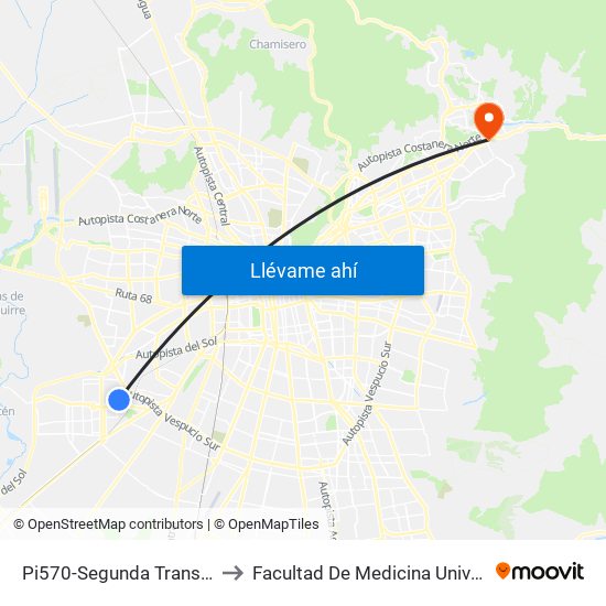 Pi570-Segunda Transversal / Esq. 1 Sur to Facultad De Medicina Universidad Del Desarrollo map