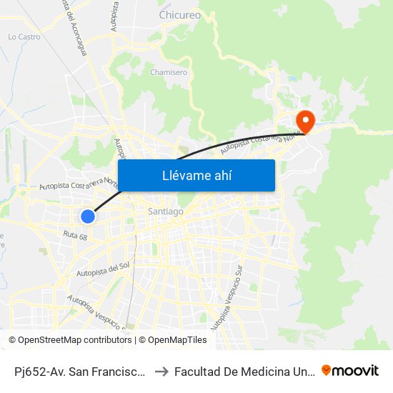 Pj652-Av. San Francisco / Esq. Las Margaritas to Facultad De Medicina Universidad Del Desarrollo map