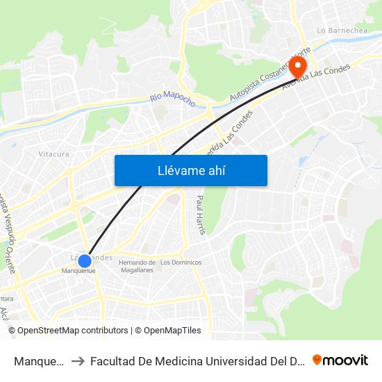 Manquehue to Facultad De Medicina Universidad Del Desarrollo map