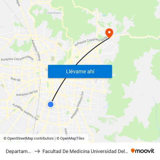 Departamental to Facultad De Medicina Universidad Del Desarrollo map