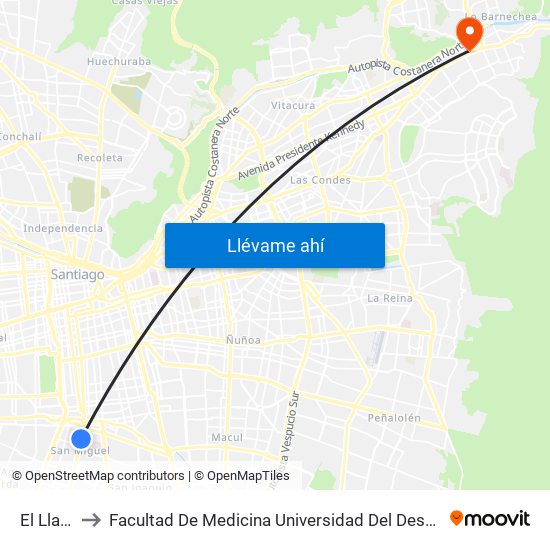 El Llano to Facultad De Medicina Universidad Del Desarrollo map