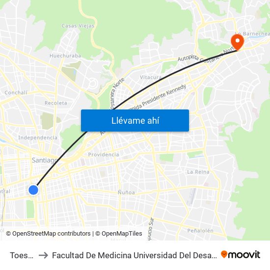 Toesca to Facultad De Medicina Universidad Del Desarrollo map