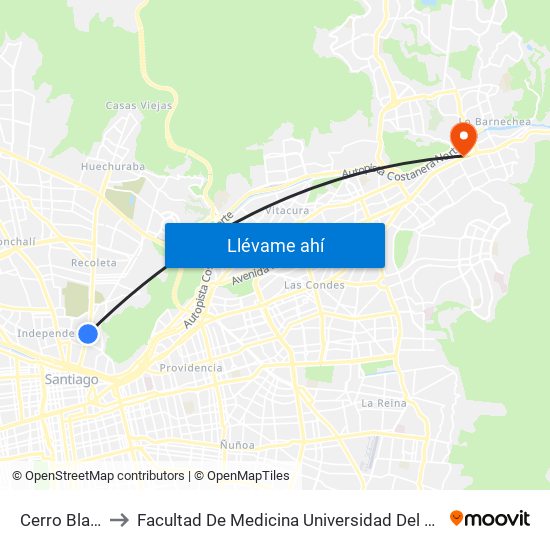 Cerro Blanco to Facultad De Medicina Universidad Del Desarrollo map