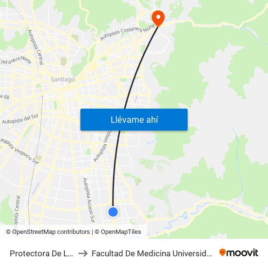 Protectora De La Infancia to Facultad De Medicina Universidad Del Desarrollo map