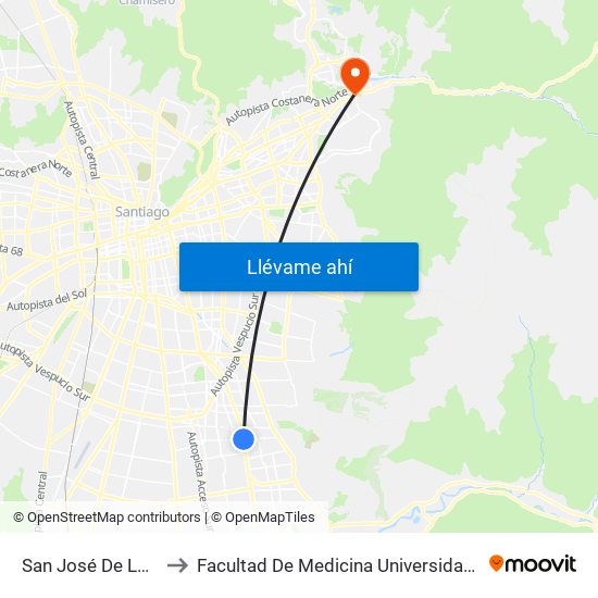 San José De La Estrella to Facultad De Medicina Universidad Del Desarrollo map