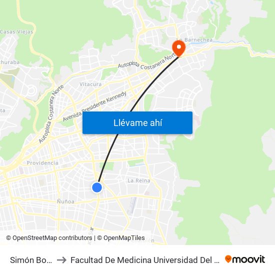 Simón Bolivar to Facultad De Medicina Universidad Del Desarrollo map