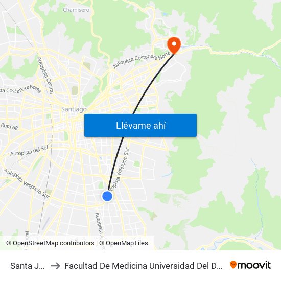 Santa Julia to Facultad De Medicina Universidad Del Desarrollo map