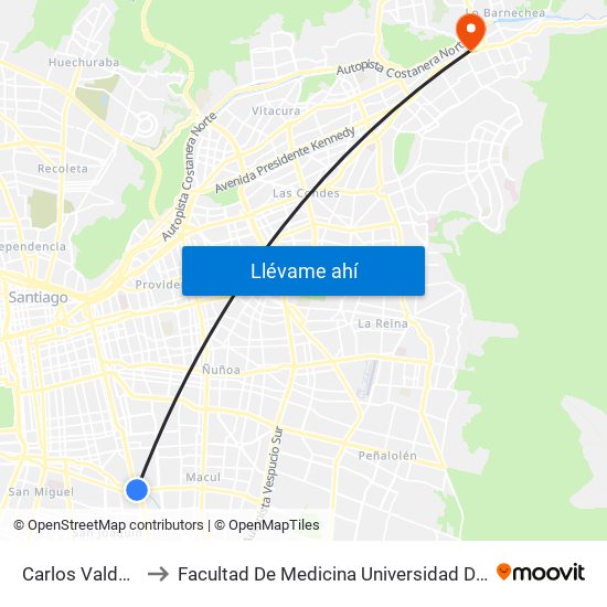 Carlos Valdovinos to Facultad De Medicina Universidad Del Desarrollo map