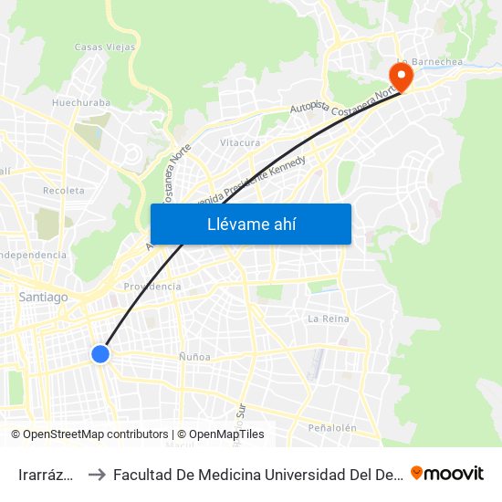 Irarrázaval to Facultad De Medicina Universidad Del Desarrollo map