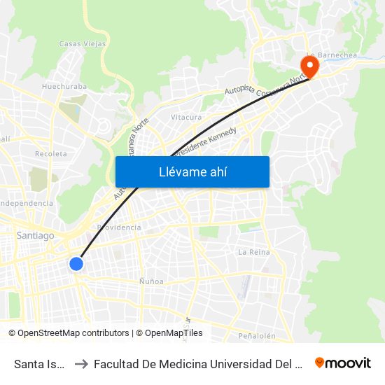 Santa Isabel to Facultad De Medicina Universidad Del Desarrollo map