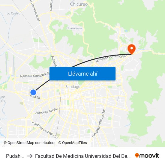 Pudahuel to Facultad De Medicina Universidad Del Desarrollo map