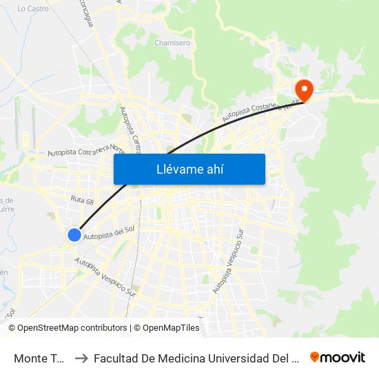 Monte Tabor to Facultad De Medicina Universidad Del Desarrollo map