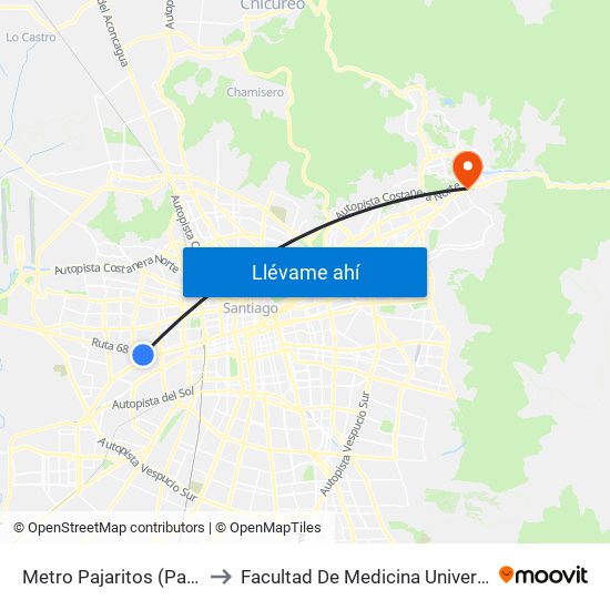 Metro Pajaritos (Pasarela Exterior) to Facultad De Medicina Universidad Del Desarrollo map