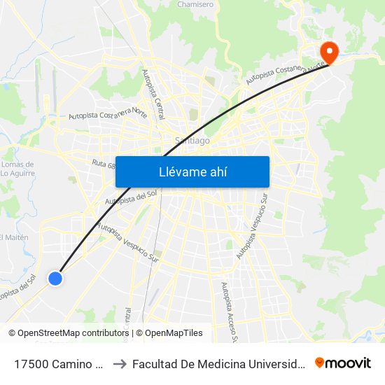 17500 Camino A Melipilla to Facultad De Medicina Universidad Del Desarrollo map