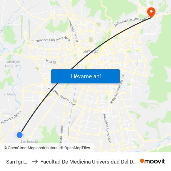 San Ignacio to Facultad De Medicina Universidad Del Desarrollo map