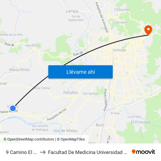 9 Camino El Marco to Facultad De Medicina Universidad Del Desarrollo map