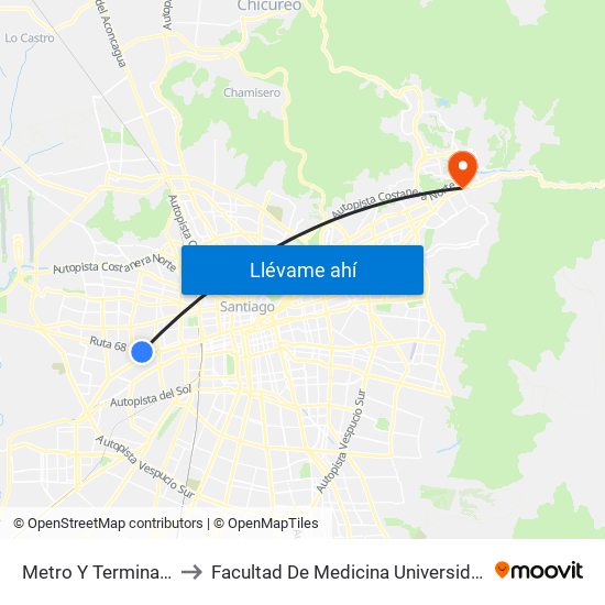 Metro Y Terminal Pajaritos to Facultad De Medicina Universidad Del Desarrollo map