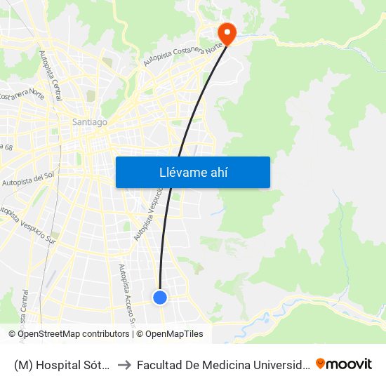 (M) Hospital Sótero Del Río to Facultad De Medicina Universidad Del Desarrollo map