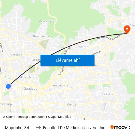 Mapocho, 3410-3466 to Facultad De Medicina Universidad Del Desarrollo map
