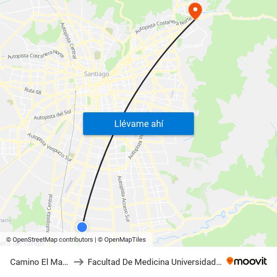 Camino El Mariscal, 1 to Facultad De Medicina Universidad Del Desarrollo map