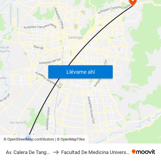 Av. Calera De Tango, Paradero 7 to Facultad De Medicina Universidad Del Desarrollo map