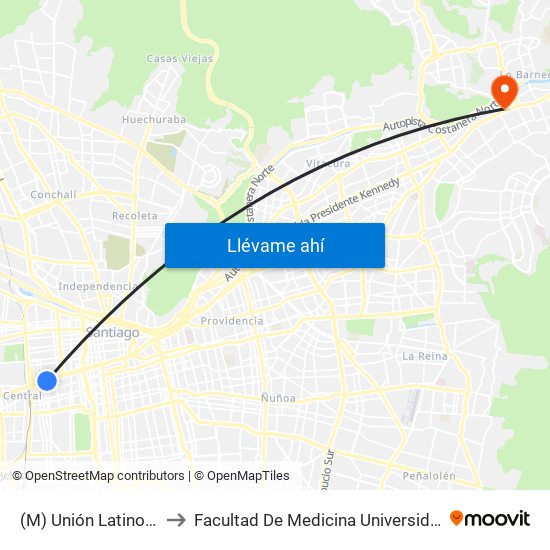 (M) Unión Latinoamericana to Facultad De Medicina Universidad Del Desarrollo map