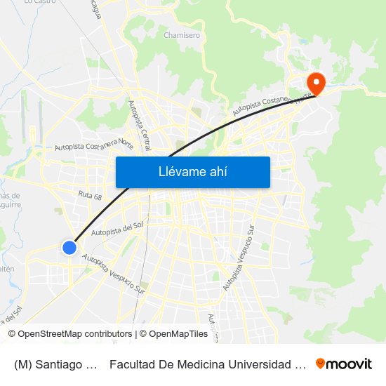 (M) Santiago Bueras to Facultad De Medicina Universidad Del Desarrollo map
