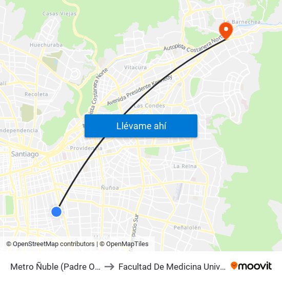 Metro Ñuble (Padre Orellana Esq. Ñuble) to Facultad De Medicina Universidad Del Desarrollo map