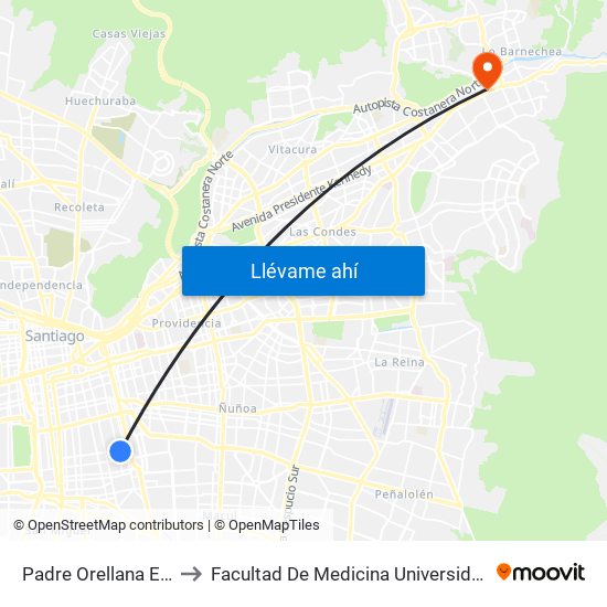 Padre Orellana Esq. Maule to Facultad De Medicina Universidad Del Desarrollo map