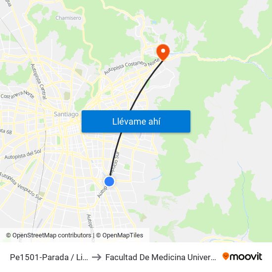 Pe1501-Parada / Lider (M) Macul to Facultad De Medicina Universidad Del Desarrollo map