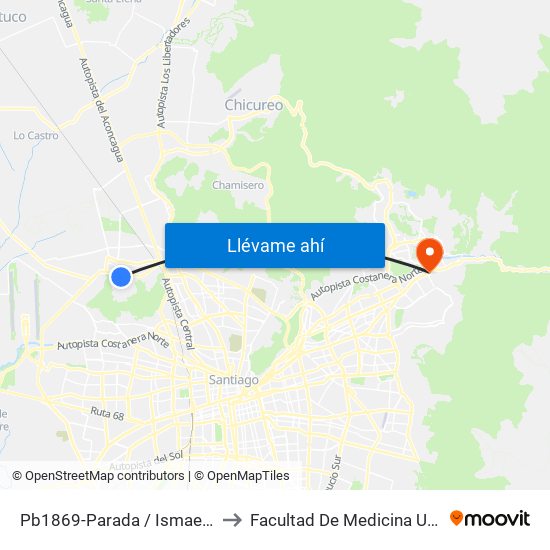 Pb1869-Parada / Ismael Briceño Altura Del 1500 to Facultad De Medicina Universidad Del Desarrollo map