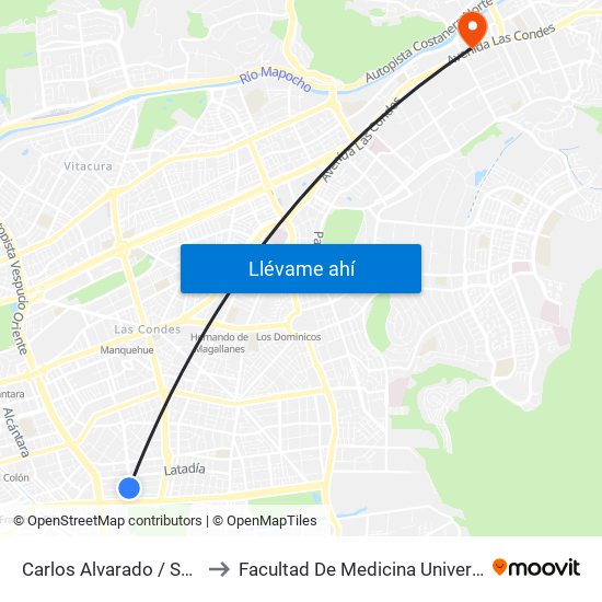Carlos Alvarado / Sebastián Elcano to Facultad De Medicina Universidad Del Desarrollo map