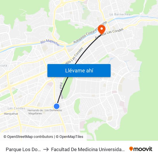 Parque Los Dominicos to Facultad De Medicina Universidad Del Desarrollo map